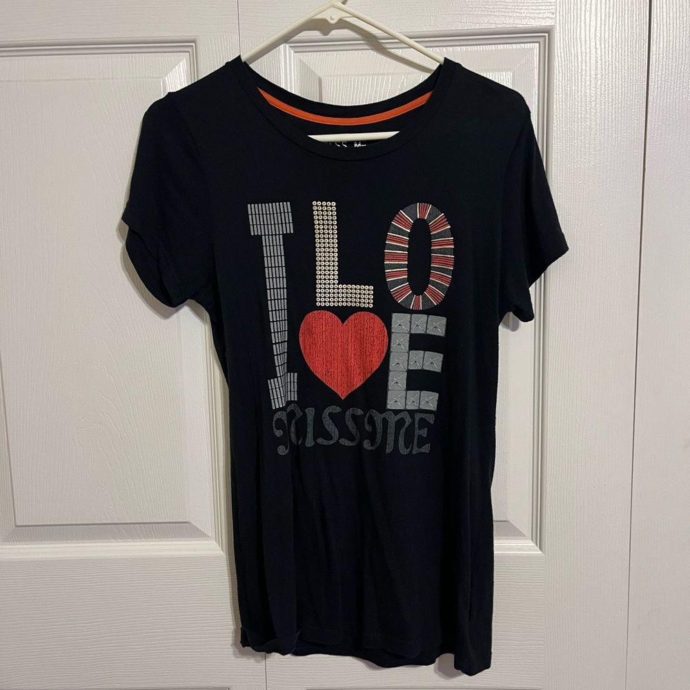 Miss Me Black Tee with Red Heart - I love Miss Me